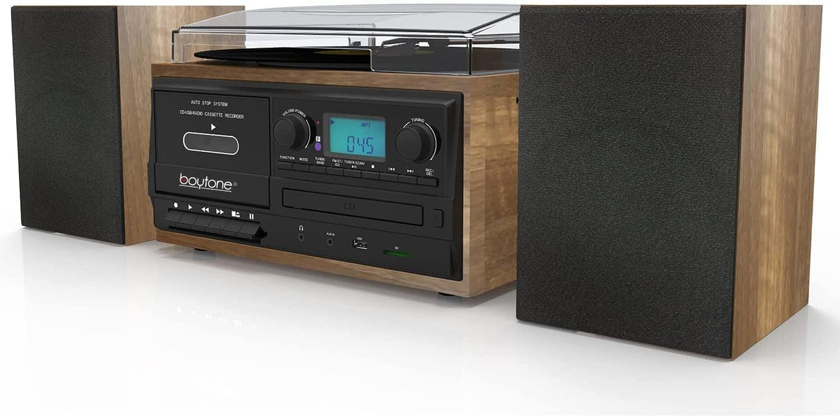Bluetooth Record Player Turntable with CD Player, Cassette, AM/FM Radio, USB/SD Encoding, Built in Amplifier S63331
