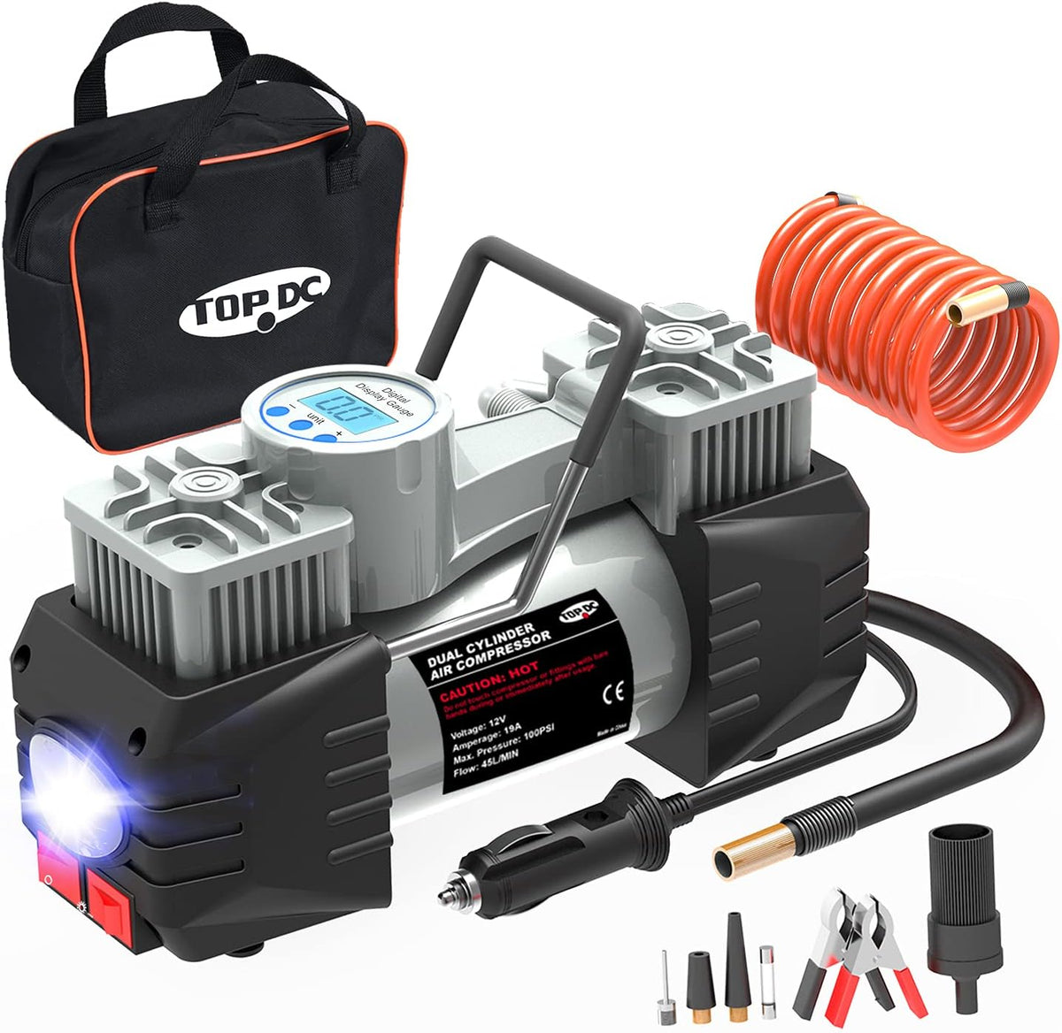Dual Cylinder 12V DC 100PSI Portable Air Compressor Tire Inflator U5776