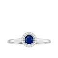 Blue Sapphire and Diamond Halo Engagement Ring, 925 Sterling Silver, US 4.00 N791