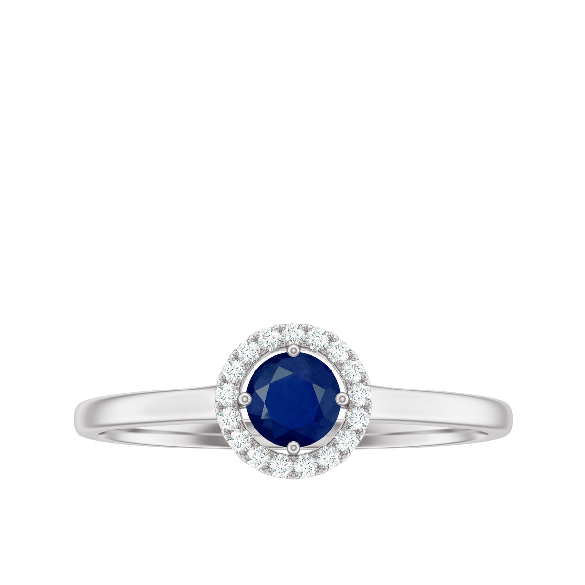 Blue Sapphire and Diamond Halo Engagement Ring, 925 Sterling Silver, US 4.00 N791