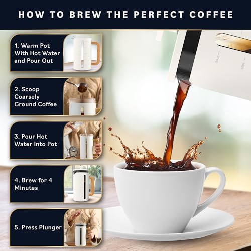 34 oz French Press Coffee Maker with Bamboo Wood Handle Borosilicate Glass R6372