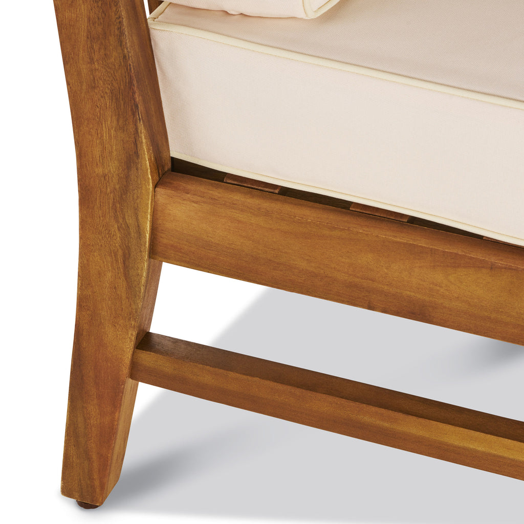 6 Piece Outdoor Acacia Wood Chat Set with Cushions, Teak Finish, Cream I925