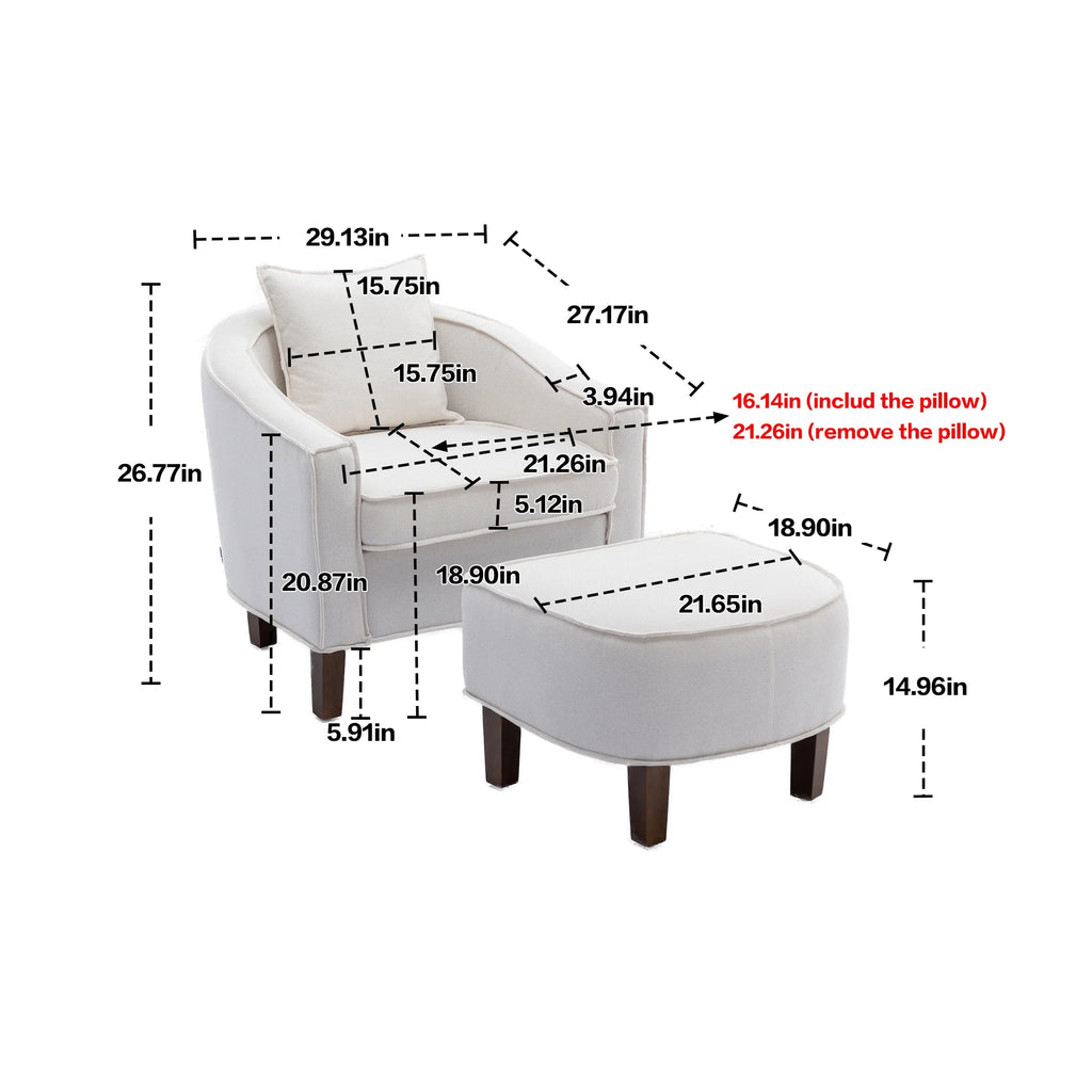 Beige Linen Upholstered Accent Chair with Ottoman R922