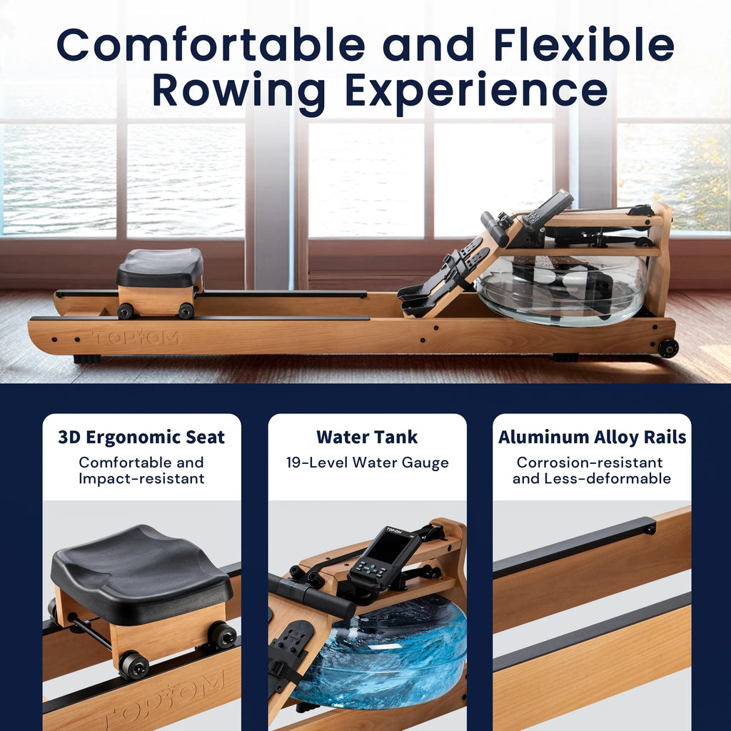 Water Rowing Machine with Performance Monitor Bluetooth 400 lbs Max Load G6141