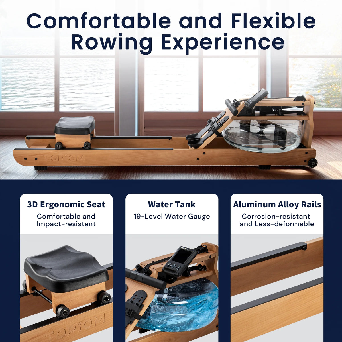 Water Rowing Machine with Performance Monitor Bluetooth 400 lbs Max Load G6141