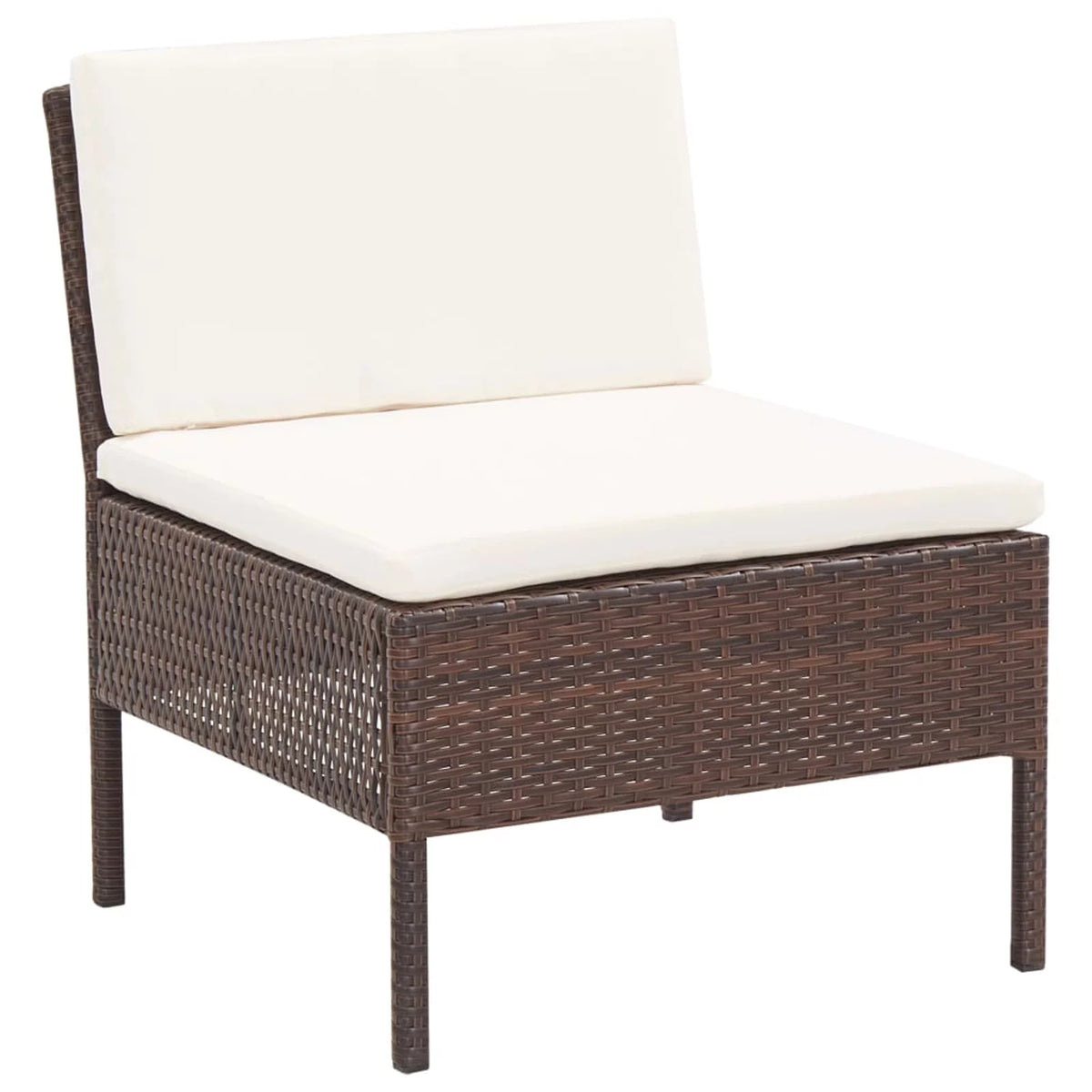 5 Piece Outdoor Conversation Set with White Cushion and Coffee Table Brown Poly Rattan E62126
