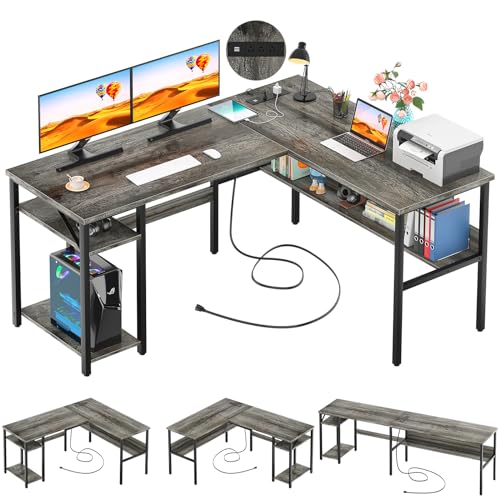 L Shaped Desk with LED Light and Power Outlet C870