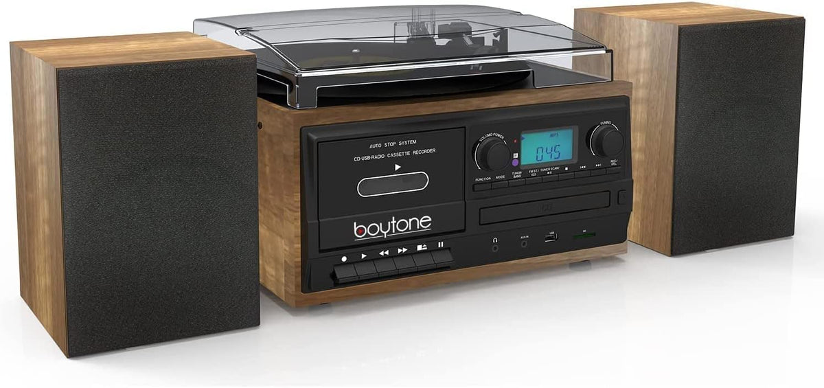 Bluetooth Record Player Turntable with CD Player, Cassette, AM/FM Radio, USB/SD Encoding, Built in Amplifier S63331