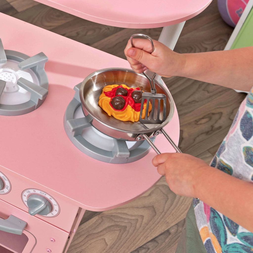 Pink Wooden Play Kitchen with Pretend Ice Maker and Play Phone P6051