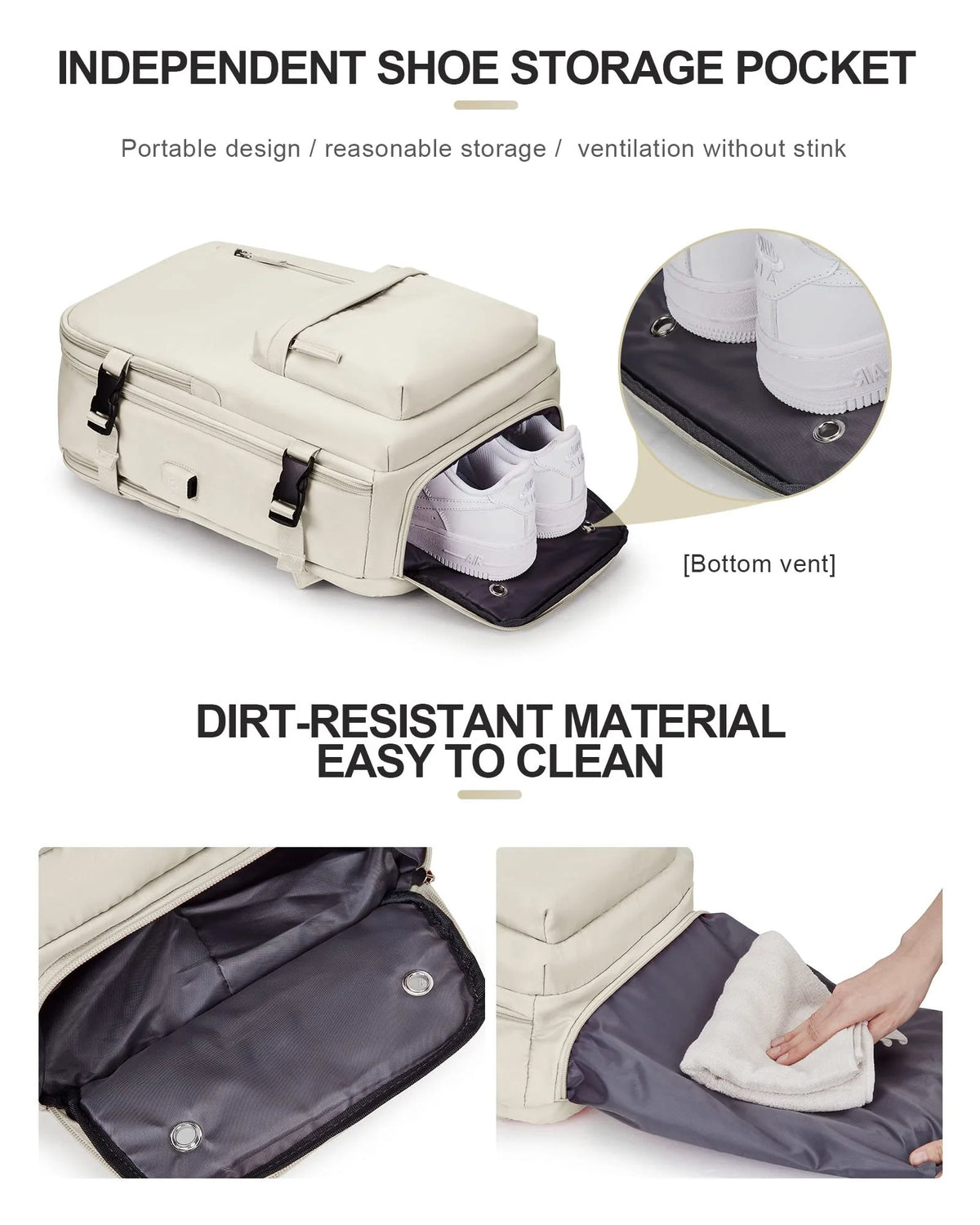 Beige Waterproof 14 Inch Laptop Travel Backpack with Shoe Compartment X3051