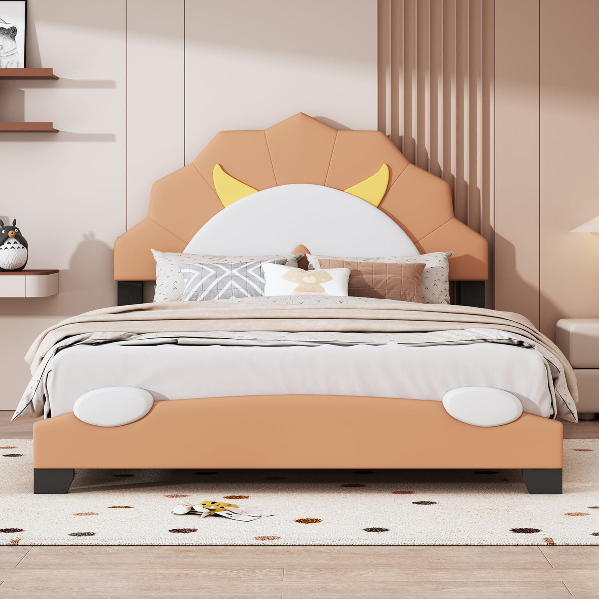 Brown Upholstered Leather Platform Bed L410