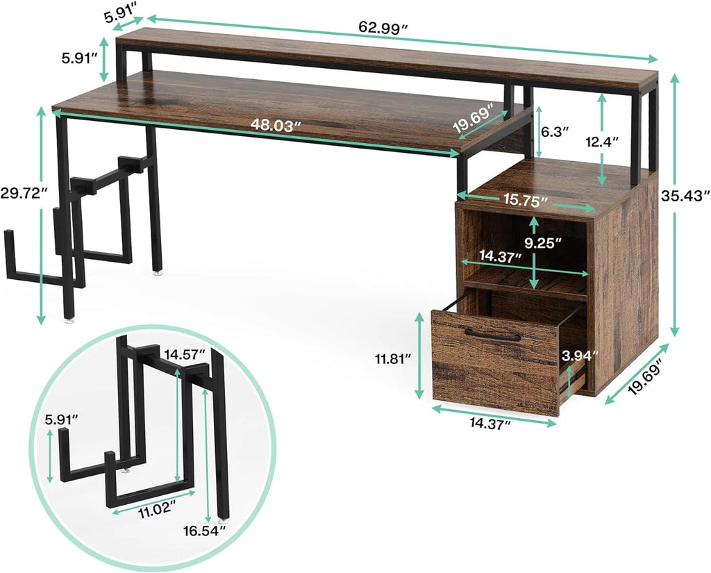 Brown Computer Desk with Monitor Stand and Drawer Q265