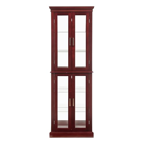 Lighted Glass Display Cabinet with Adjustable Shelves and Mirrored Back P235