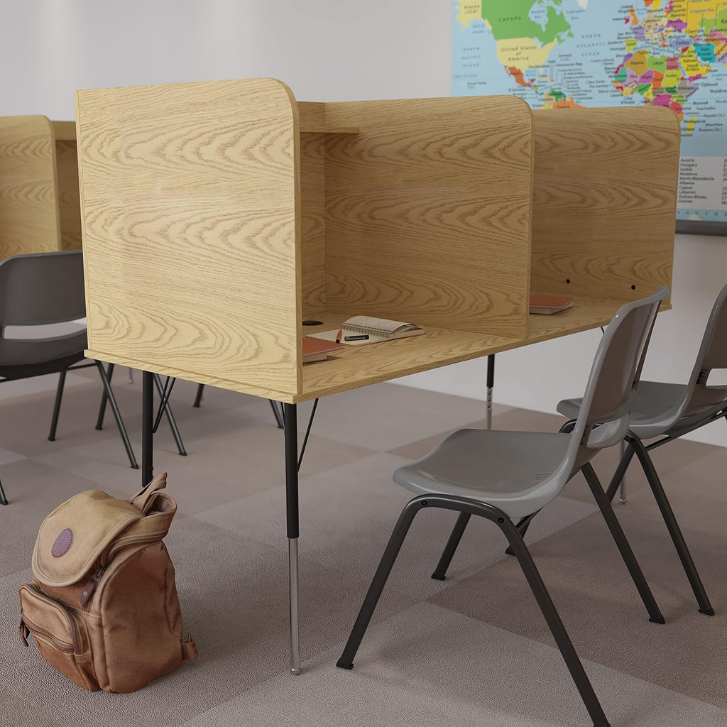 Oak Finish Double Study Carrel with Height Adjustable Legs H128576