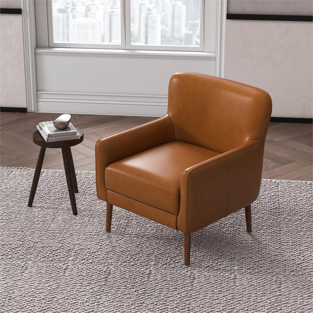 Tan Leather Tufted Accent Armchair Y2390