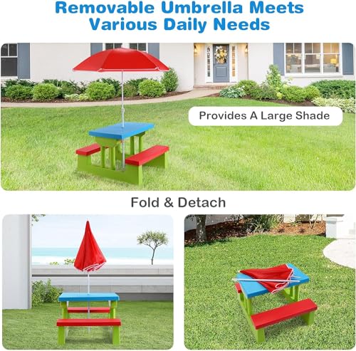 Kids Plastic Picnic Table with Umbrella Q81497
