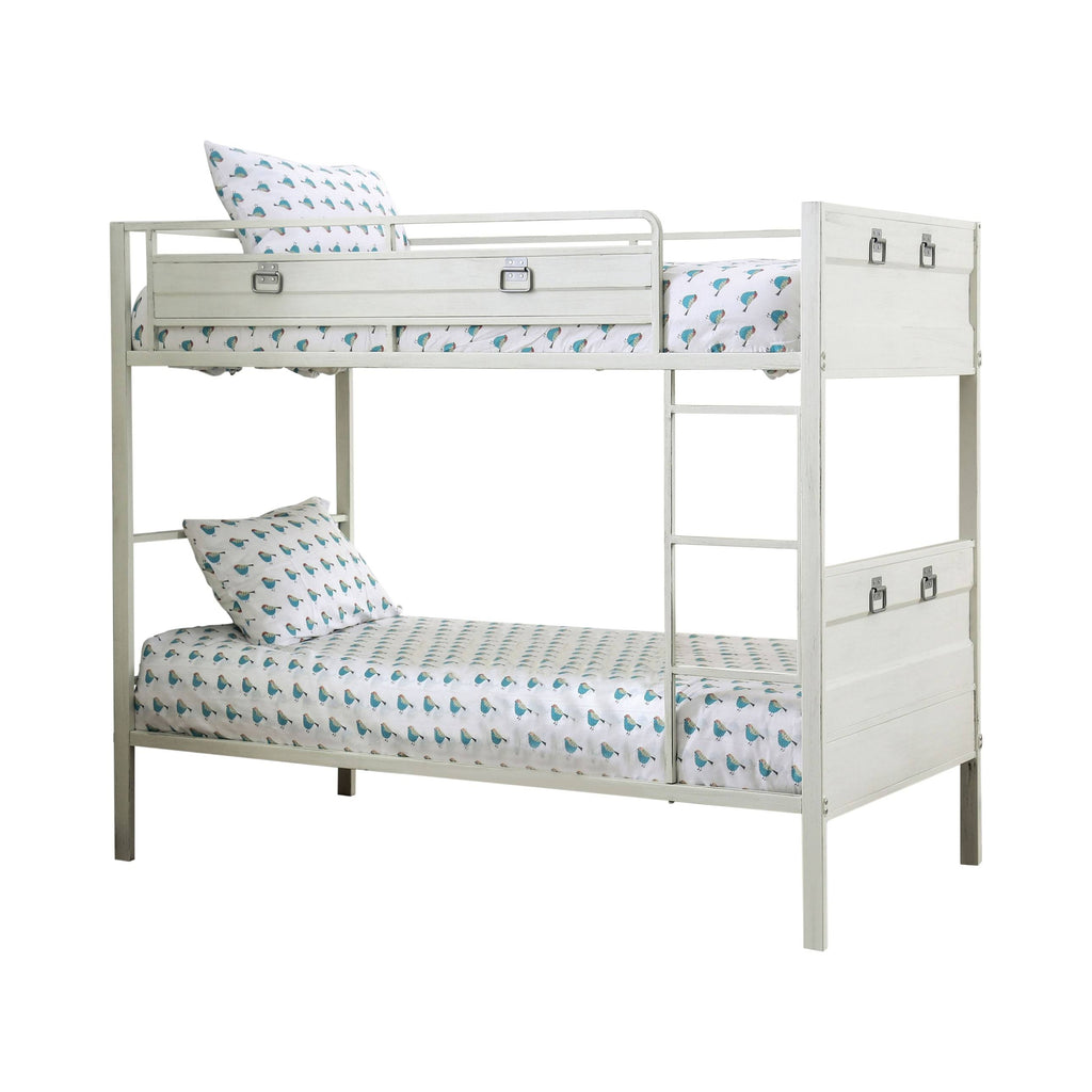 Industrial White Twin/Twin Metal Bunk Bed P6933