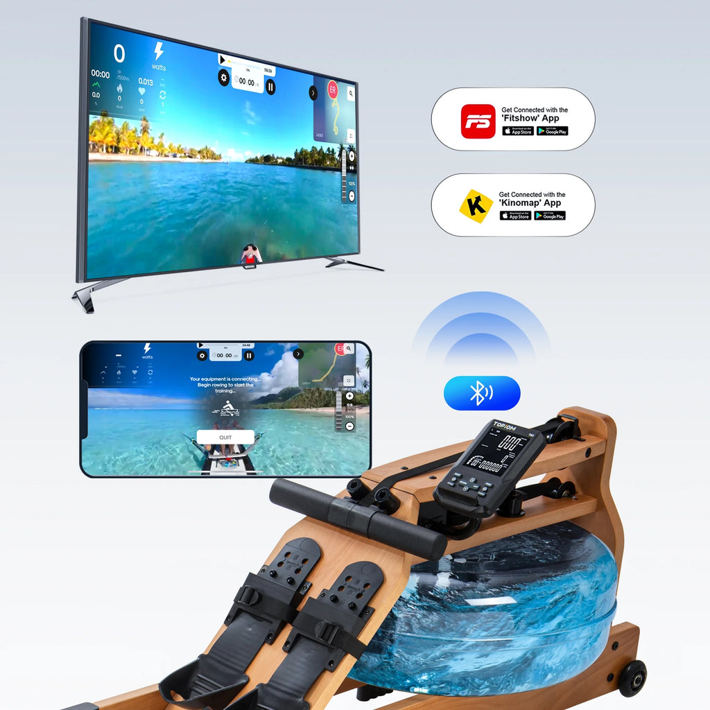 Water Rowing Machine with Performance Monitor Bluetooth 400 lbs Max Load G6141