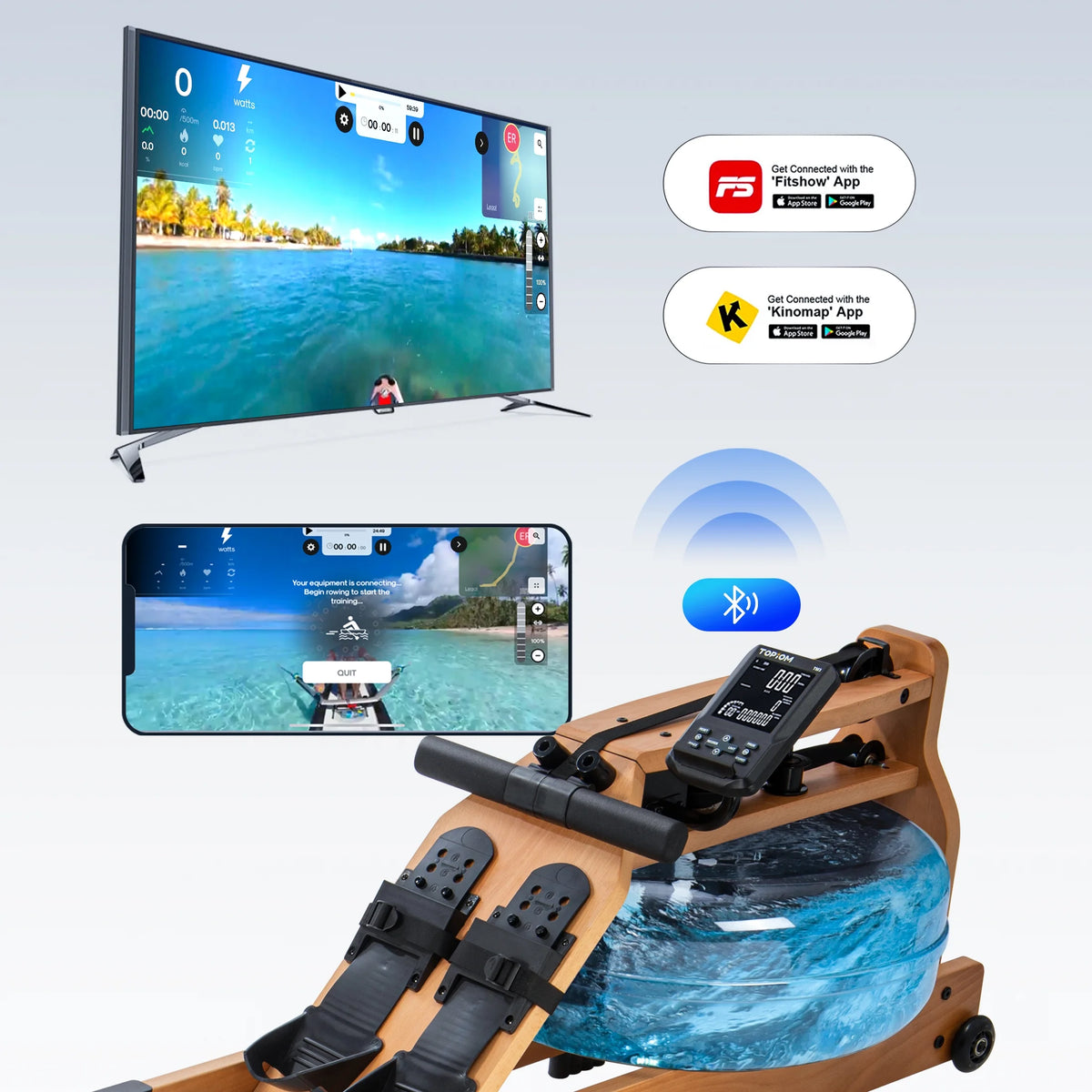 Water Rowing Machine with Performance Monitor Bluetooth 400 lbs Max Load G6141