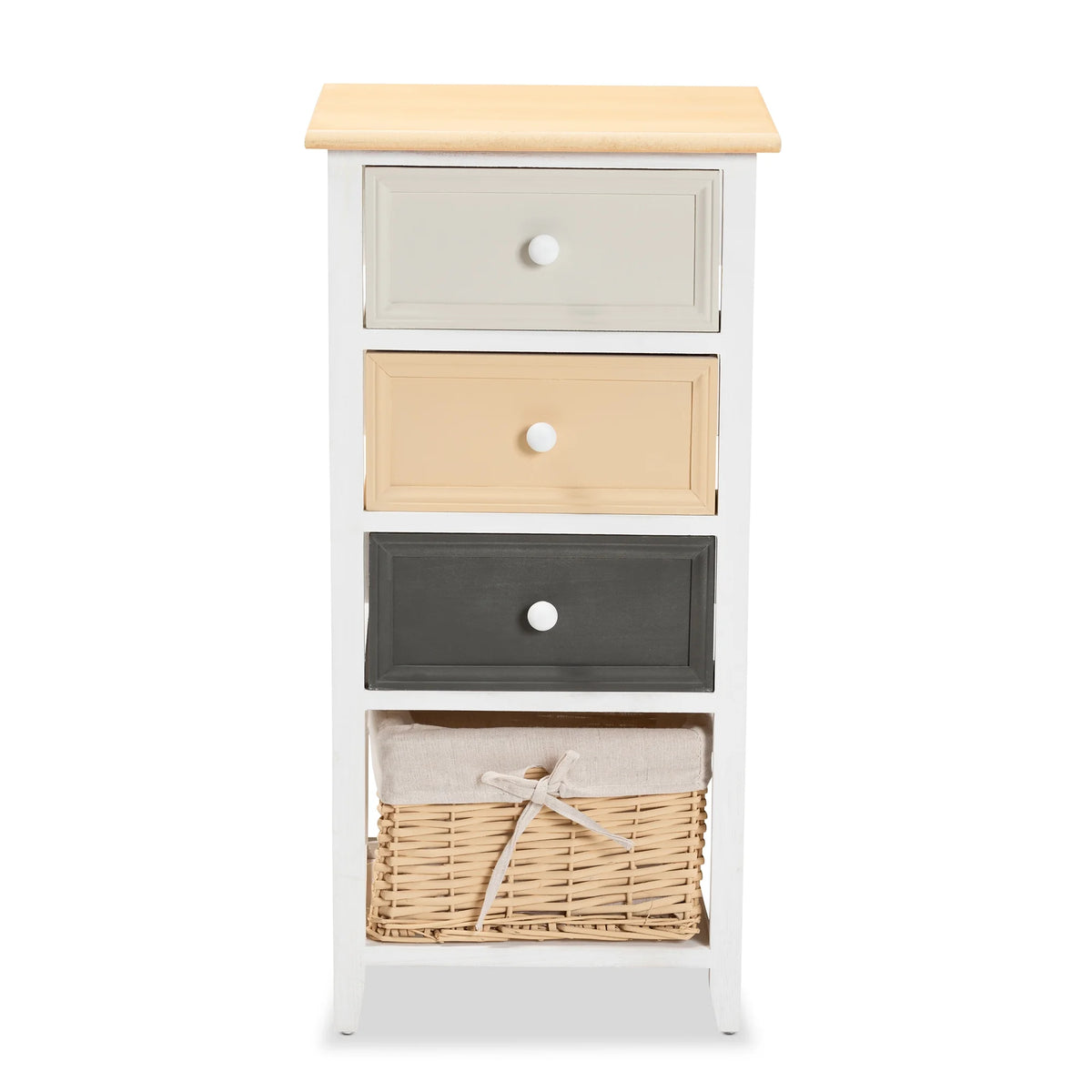 Multi-Colored Wood 3-Drawer Storage Unit with Basket E2142
