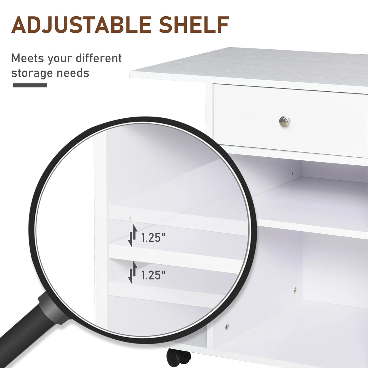 Printer Table Desk with Wheels and Adjustable Shelf E6508