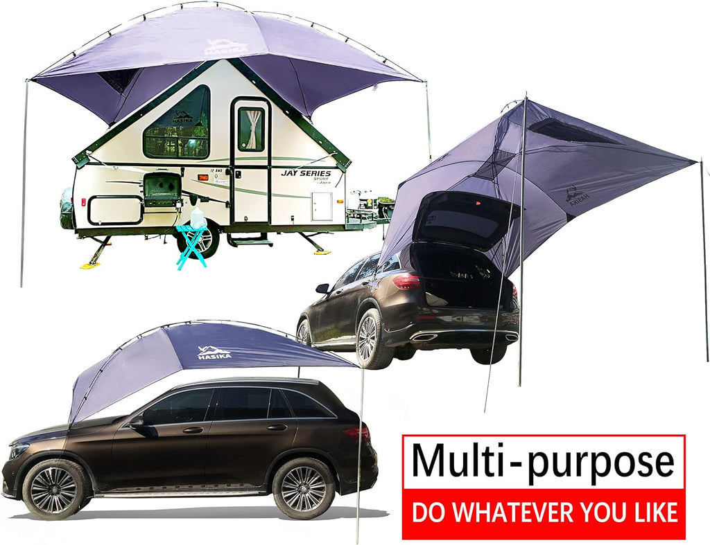 Teardrop Awning for SUV RVing, Car Camping, Trailer and Overlanding Light Weight Truck Canopy Durable Tear Resistant Tarp with 2 Sandbag C136250