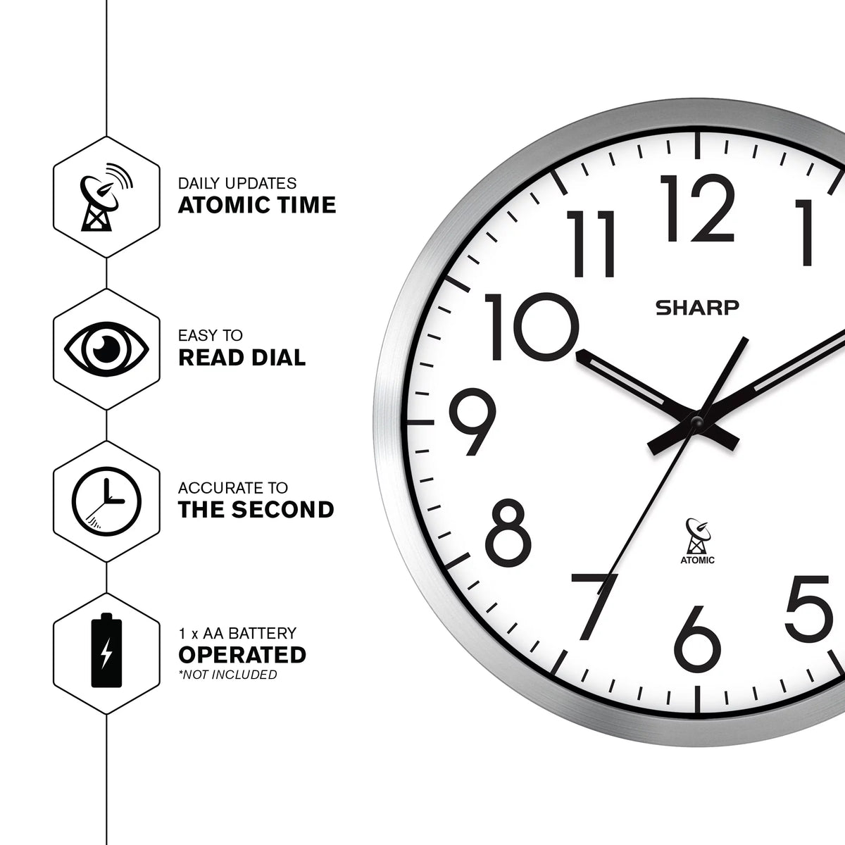 Silver Brushed Finish 12" Wall Clock L9792