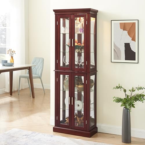 Lighted Glass Display Cabinet with Adjustable Shelves and Mirrored Back P235