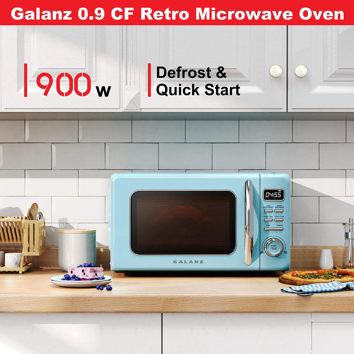 Blue 0.9 cu ft Retro Countertop Microwave Oven O333