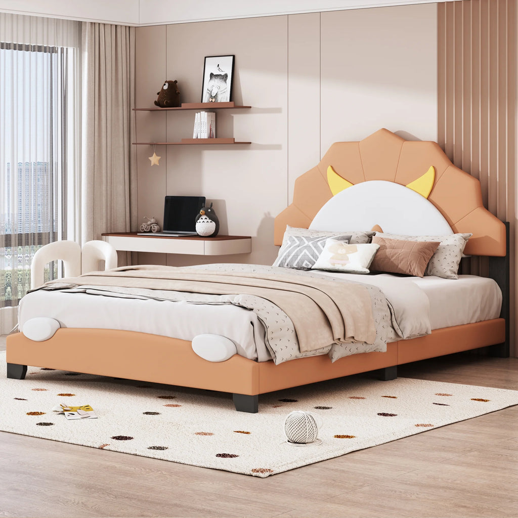 Brown Upholstered Leather Platform Bed L410