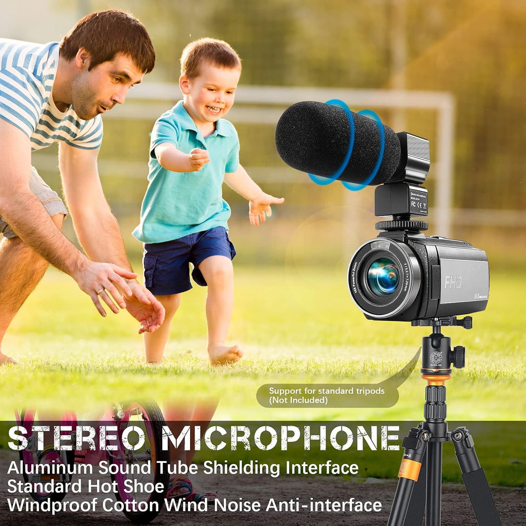 Camcorder 1080P Video Camera 36MP 3.0 Inch IPS Touch Screen IR Night Vision 16X Digital Zoom with External Microphone Handheld Stabilizer Remote Control T53274