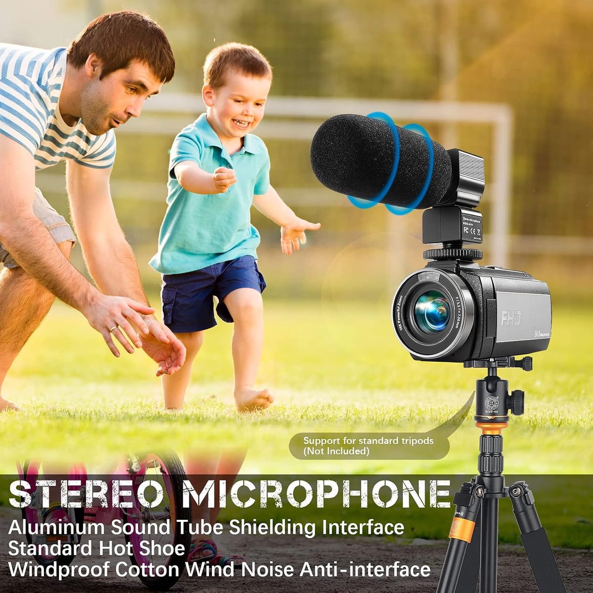 Camcorder 1080P Video Camera 36MP 3.0 Inch IPS Touch Screen IR Night Vision 16X Digital Zoom with External Microphone Handheld Stabilizer Remote Control T53274