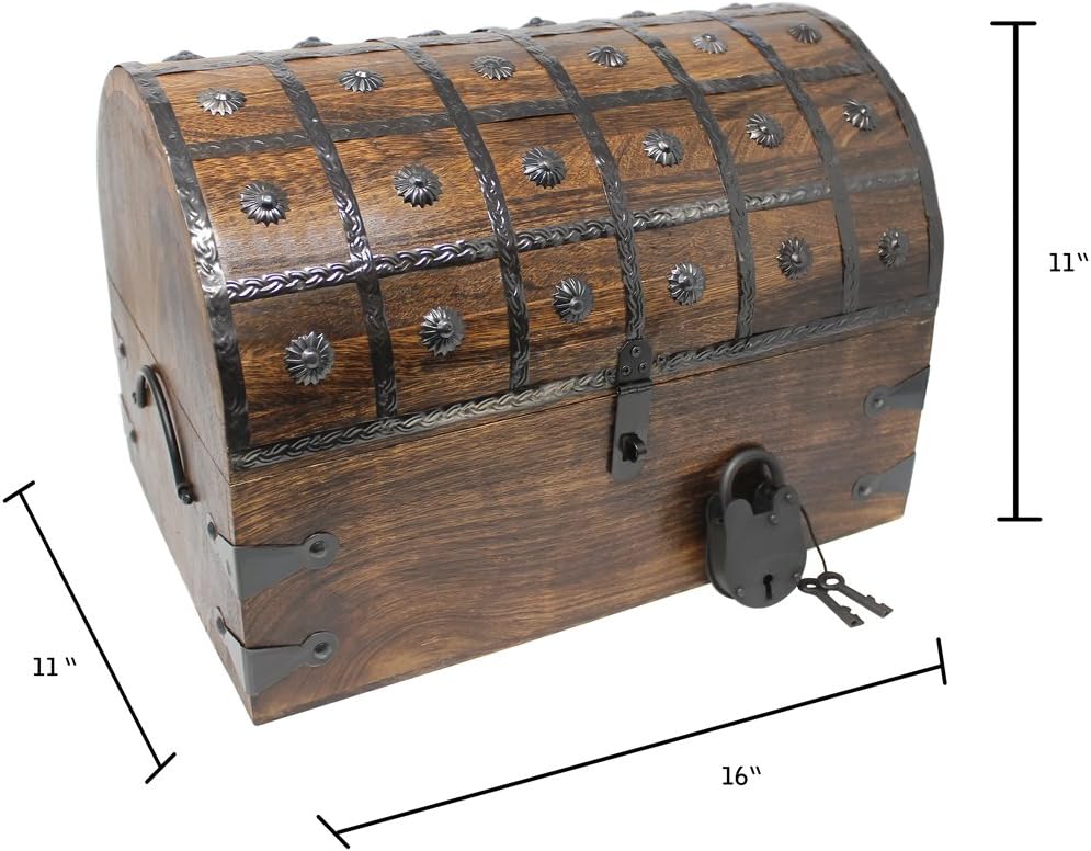 Pirate Treasure Chest with Iron Lock and Skeleton Key, X-Large 16 x 11 x 10.5 O72184