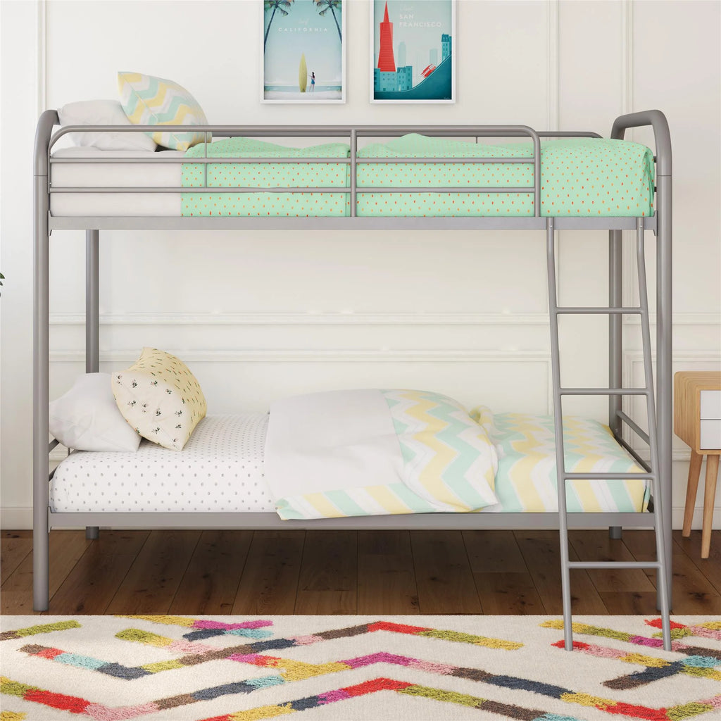 Twin over Twin Metal Bunk Bed with Ladder S6591