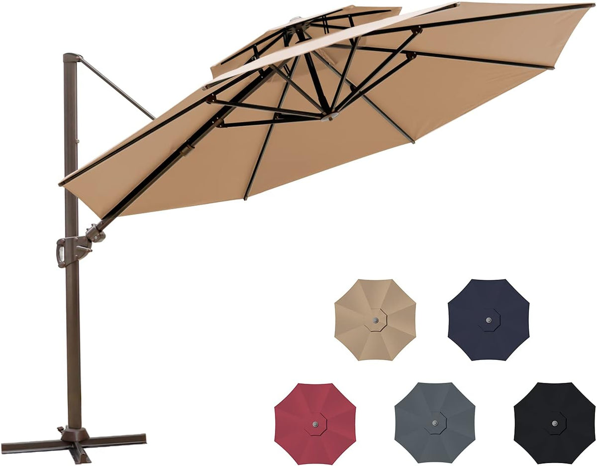 11.5ft Double Top Round Cantilever Umbrella with Cross Base U562180