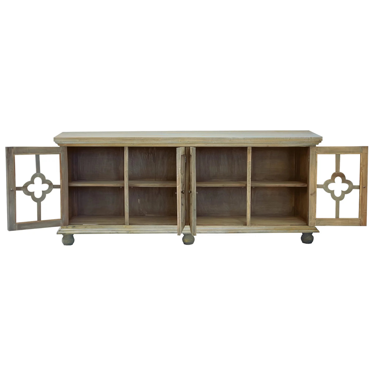 Glass Door Credenza Driftwood Brown Solid Wood Display Cabinet I46038