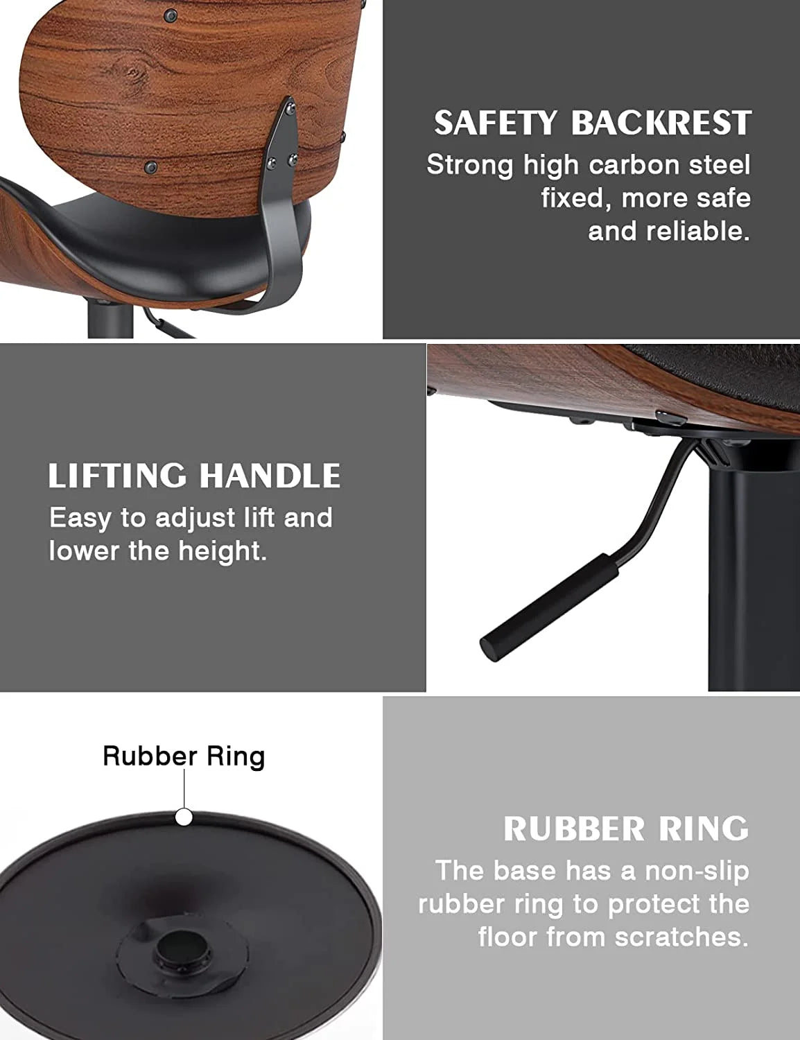 Swivel Bar Stools Set of 2, Adjustable PU Leather with Back and Footrest L19055