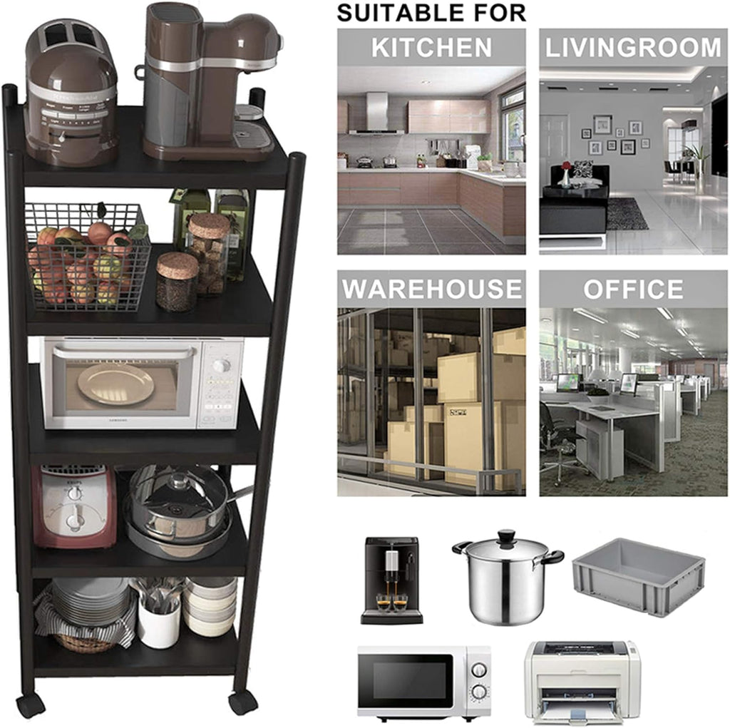 5-Tier Black Stainless Steel Utility Shelving Unit with Wheels X413635