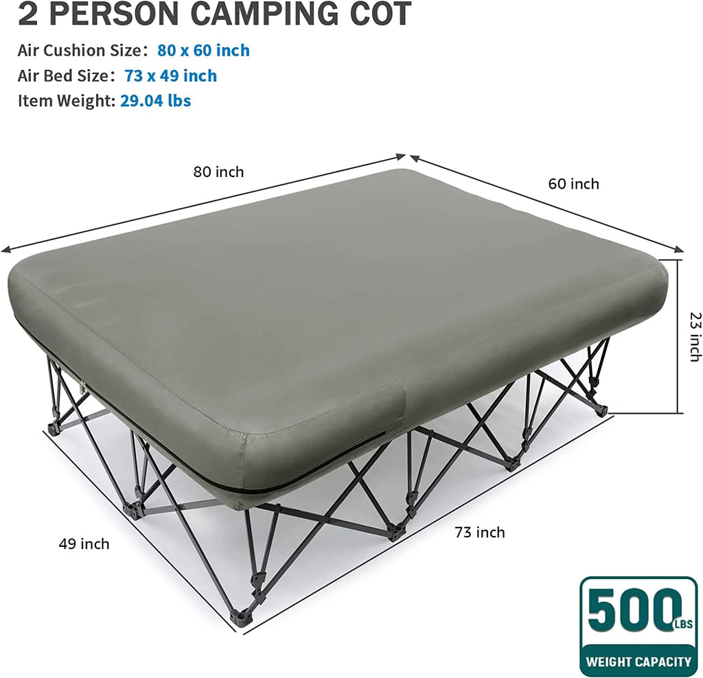 2 Person Folding Camping Cot with Inflatable Air Mattress and Carry Bag M97204