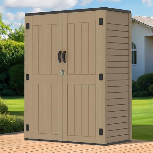 Brown Resin Vertical Outdoor Storage Shed, 59 Cubic Feet Z374
