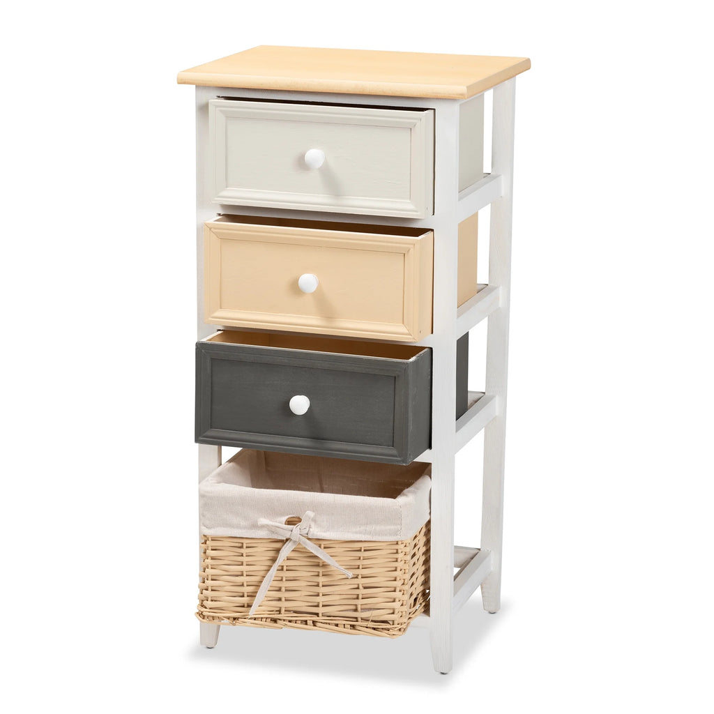 Multi-Colored Wood 3-Drawer Storage Unit with Basket E2142