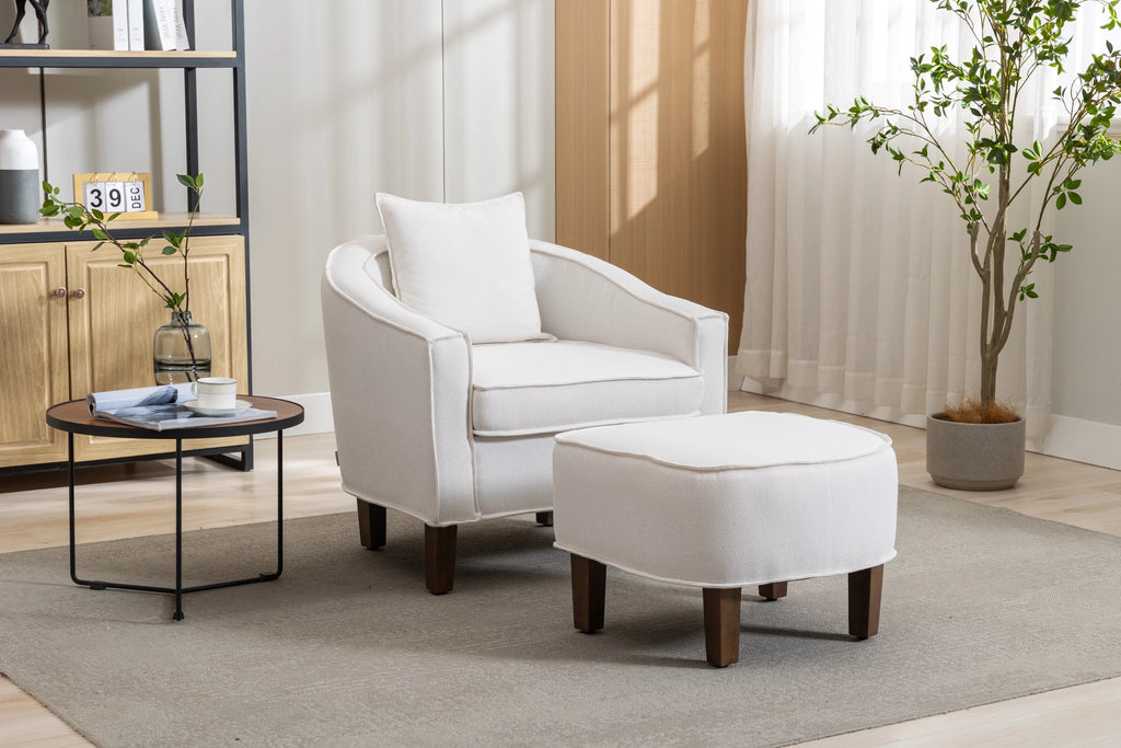Beige Linen Upholstered Accent Chair with Ottoman R922