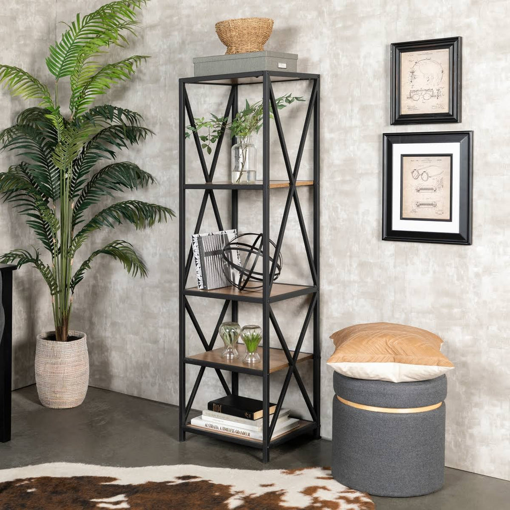 Brown Metal Wood Bookcase F54449
