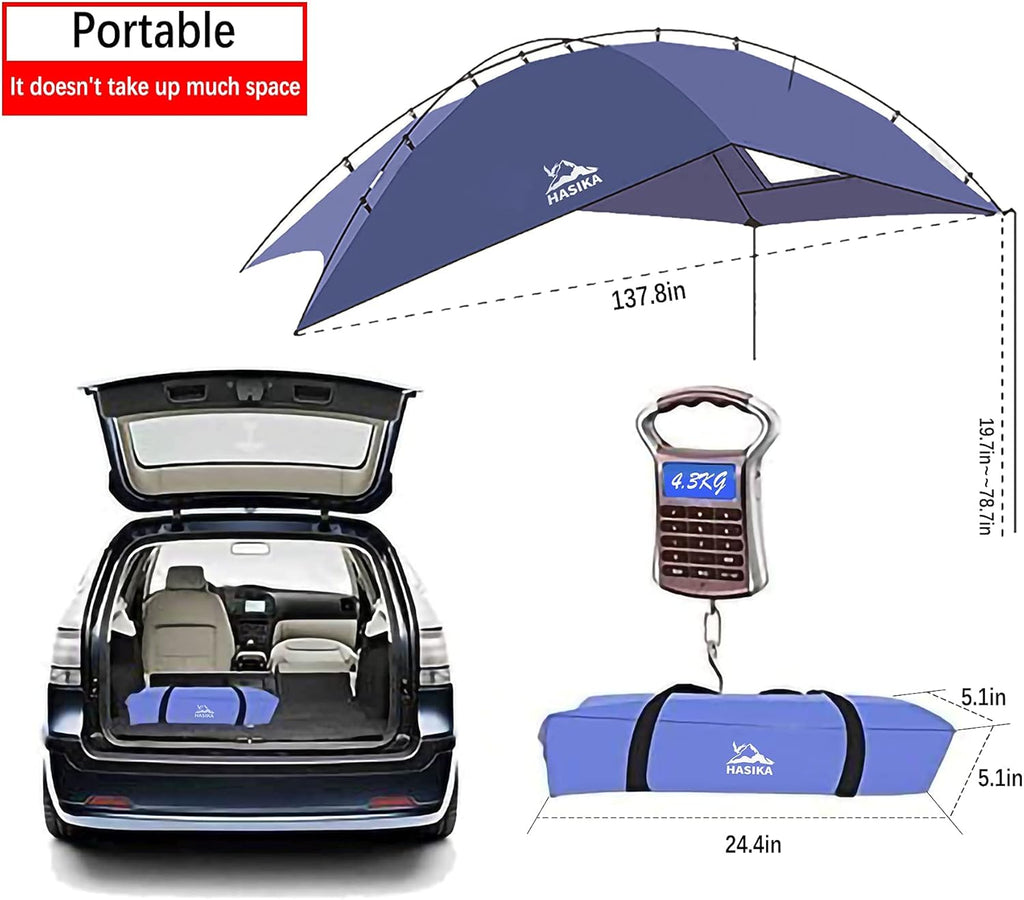 Teardrop Awning for SUV RVing, Car Camping, Trailer and Overlanding Light Weight Truck Canopy Durable Tear Resistant Tarp with 2 Sandbag C136250