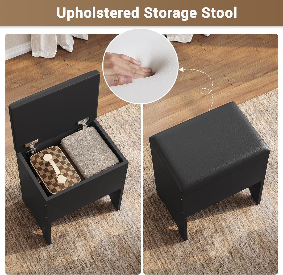 Black Corner Vanity Desk with Lighted Mirror and Storage Stool W8321