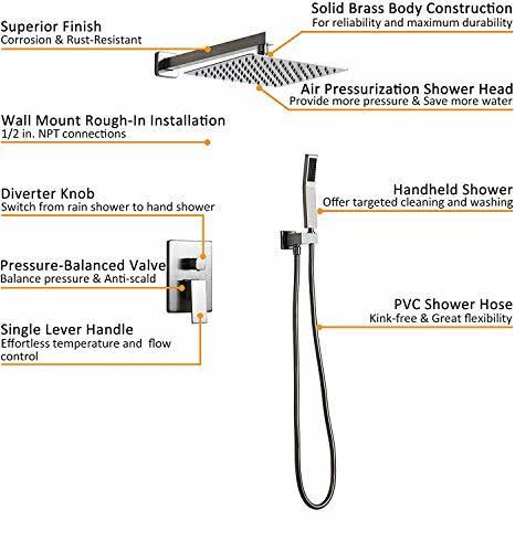 Brushed Nickel 10x22 Shower Set Rainfall Shower Head Handheld Spray C1577