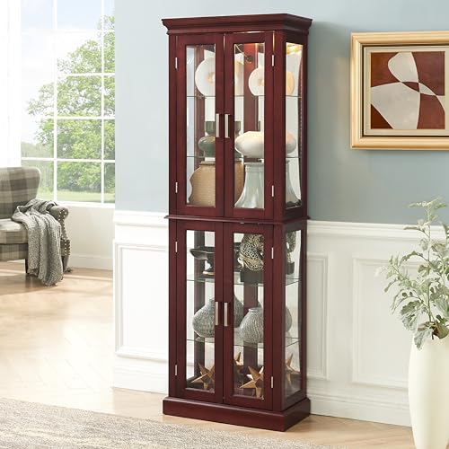 Lighted Glass Display Cabinet with Adjustable Shelves and Mirrored Back P235