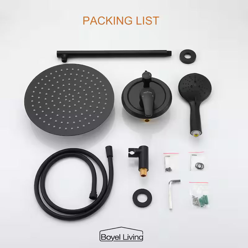 12 in. Wall Mount Dual Shower Heads with Valve in Matte Black W286347