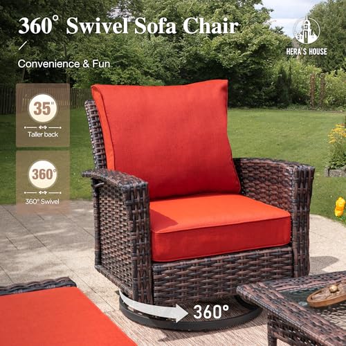 Beige 4 Piece Wicker Patio Furniture Set with Swivel Chairs A21867