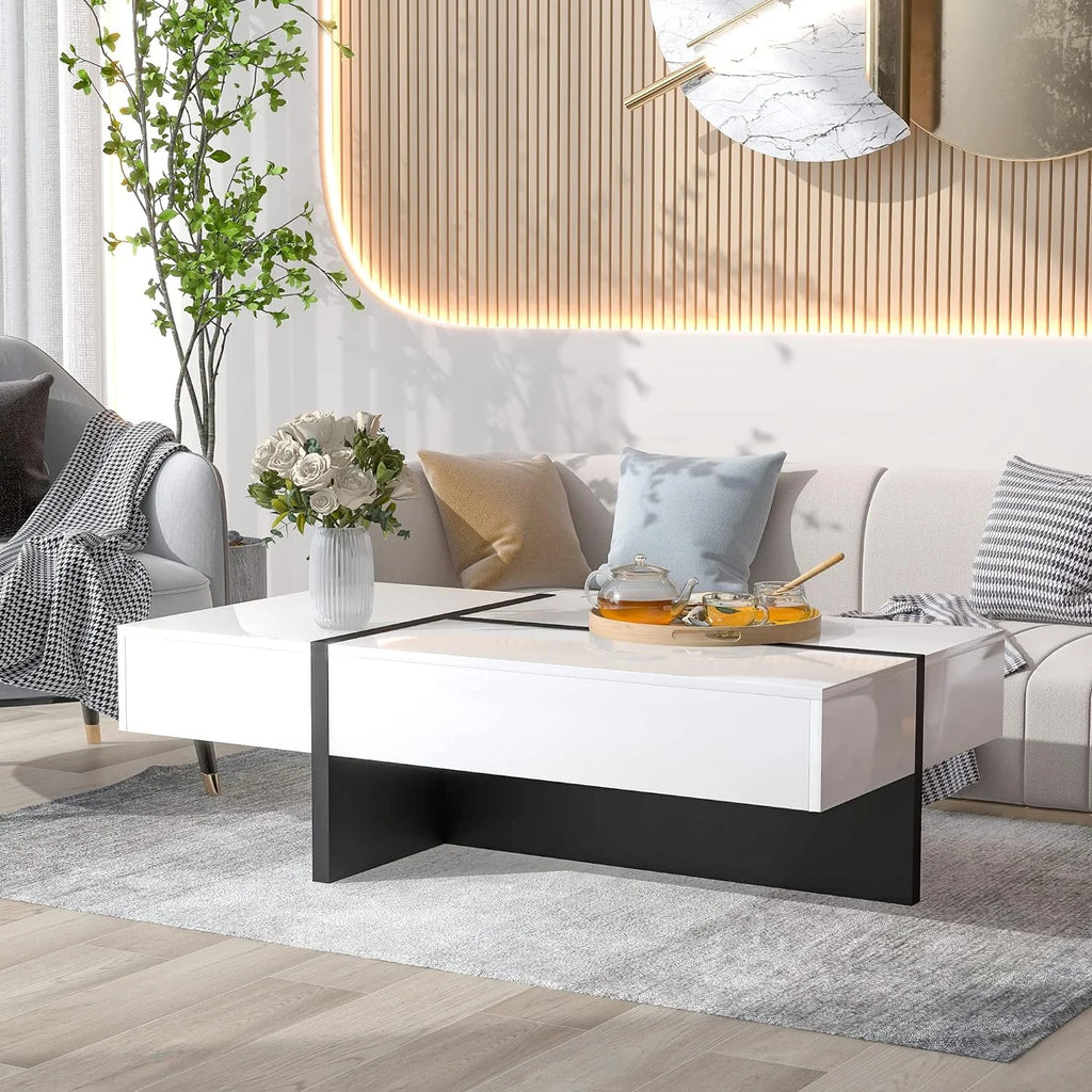 Rectangle Coffee Table with Large Drawer, High Gloss White G5771